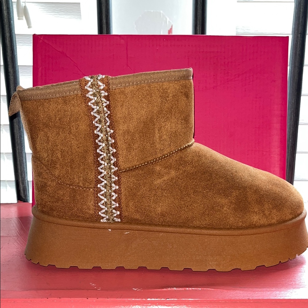 Brown Faux Suede Platform Booties
